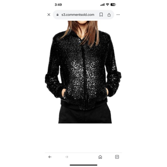 Jackets & Blazers - Black Sequin Baseball Jacket Medium